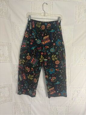 VTG Black Elastic Waist Nautical Party Print Pull On Indie Capri Pants Size S